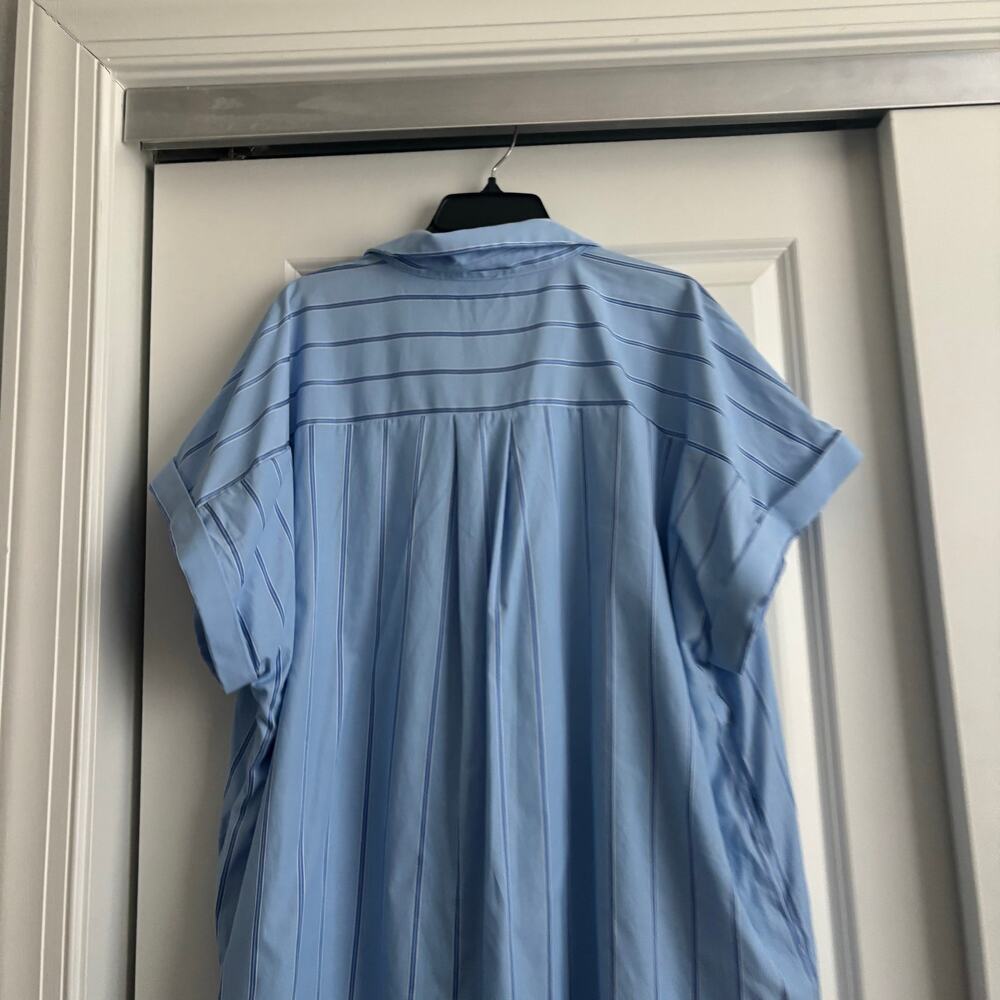 Entro Blue Striped Button Front Shirt Dress Plus Sz 1X Short Sleeve Mini Cotton - Picture 10 of 12